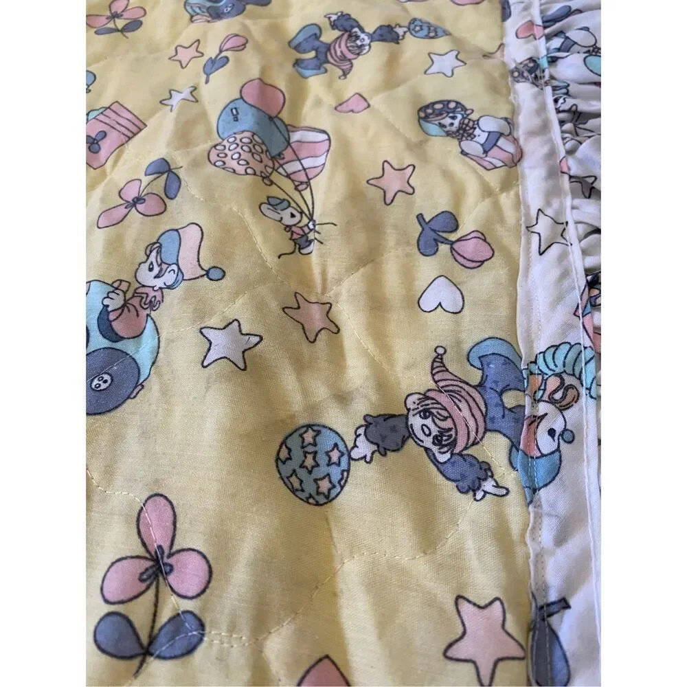 Vintage Precious Moments Baby Blanket Quilt Clown Ballons Jack In Box 44 x 35 in